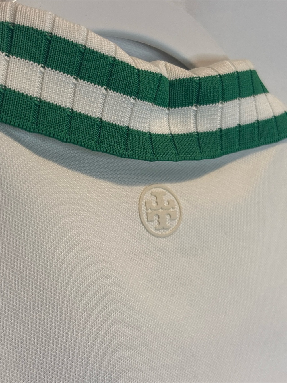 Tory Sport White Polo with Green-Trim Collar and Sleeve Stripes - Picture 6 of 8